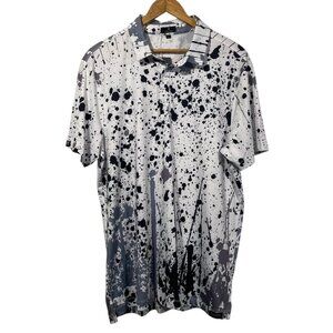 Trenton Polo Shirt Mens Sz L White Black Splatter Golf Performance Stretch NWT